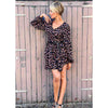 plunge neck balloon sleeve dress in leopard print